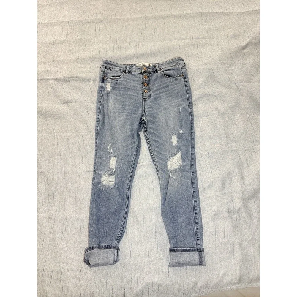 Abercrombie & Fitch High Rise Distressed Ankle Jeans Women's 30/10R L 30x26 - Picture 1 of 7